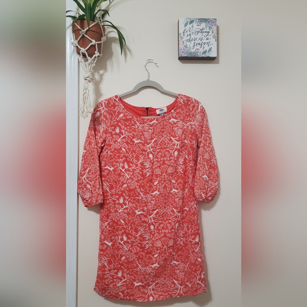 Baby Doll Dress Orange & White Woodland Print